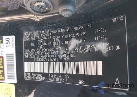 2015 Toyota Sienna Limited Premium 7 Passenger z USA, uszkodzony, nr VIN 5TDDK3DC1FS123460